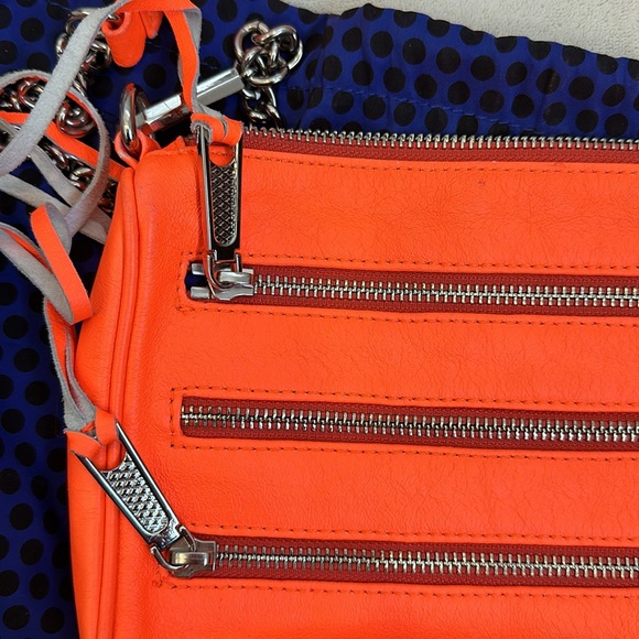Neon orange Rebecca minkoff 5 zip mini Mac crossbody bag with dust bag - Picture 2 of 9
